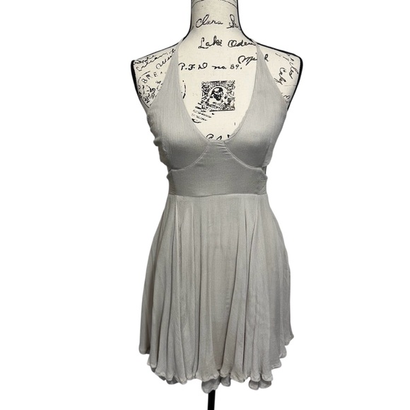 Free People Lille Mini Halter Pocket Dress Stone Medium Bohemian Coastal Cowgirl - Picture 3 of 10